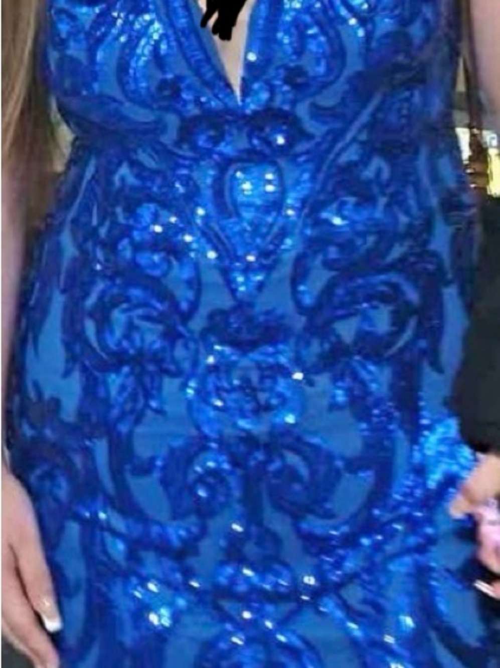 Elegant Blue Sequin Evening Dress - V-Neck Formal Gown